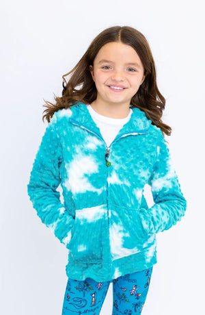 Minky Bubble Zip Hoodie - Turquoise Tie Dye