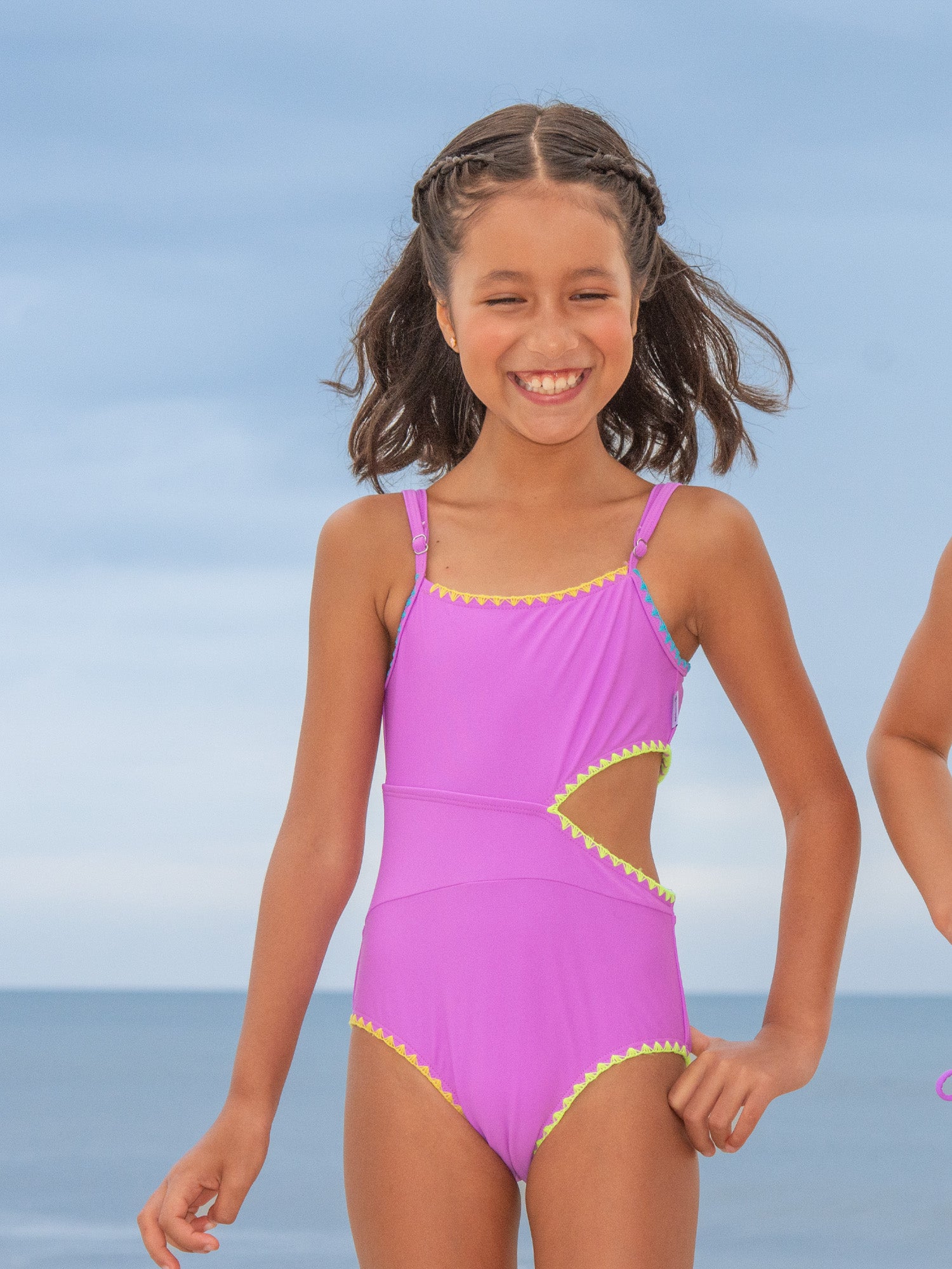 One Piece Swimsuit, One Side Cut Out on Waist, with Embroidery Details (SISA)