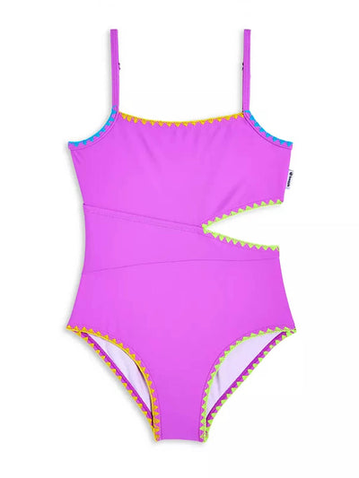One Piece Swimsuit, One Side Cut Out on Waist, with Embroidery Details (SISA)