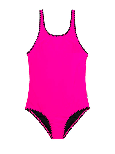 TRINE -  Magenta Embroidered Trim One Piece Swimsuit | Limeapple