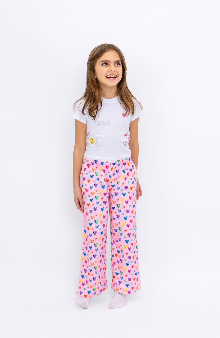 Cheerful Hearts Print Plush Pants