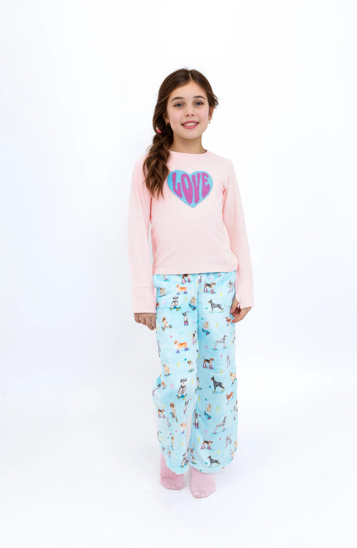 Puppy Love Print Plush Pants