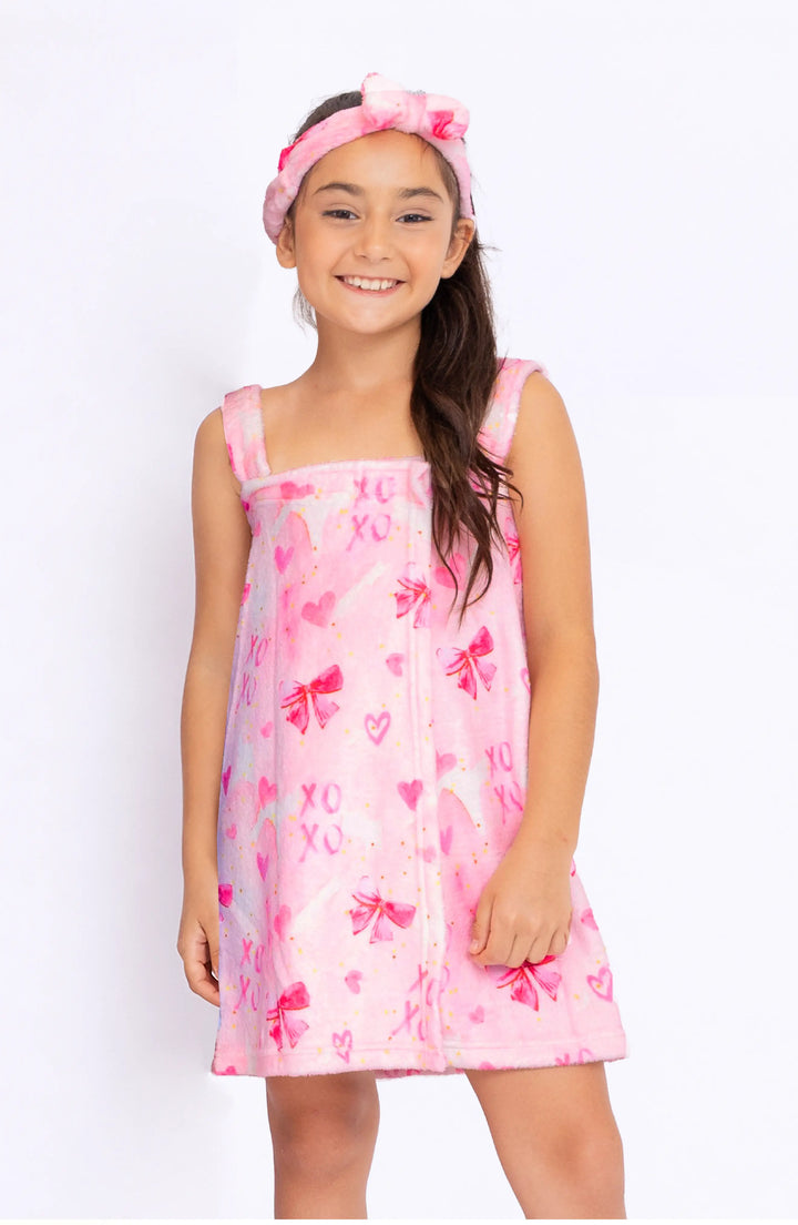Plush Bow Print Spa Wrap