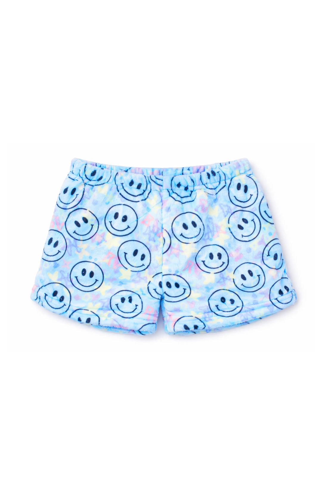 Plush Blue Smiley Loungewear Shorts