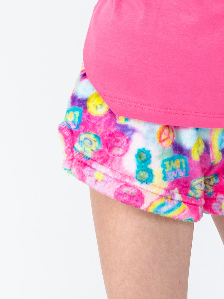 girls plush lounge shorts in multicolor print