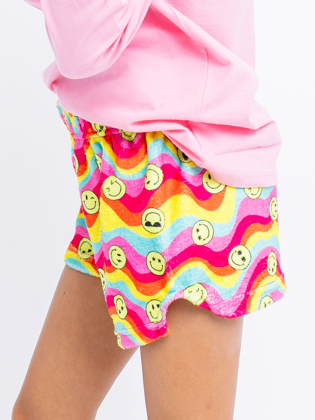 girls plush lounge shorts in multicolor print