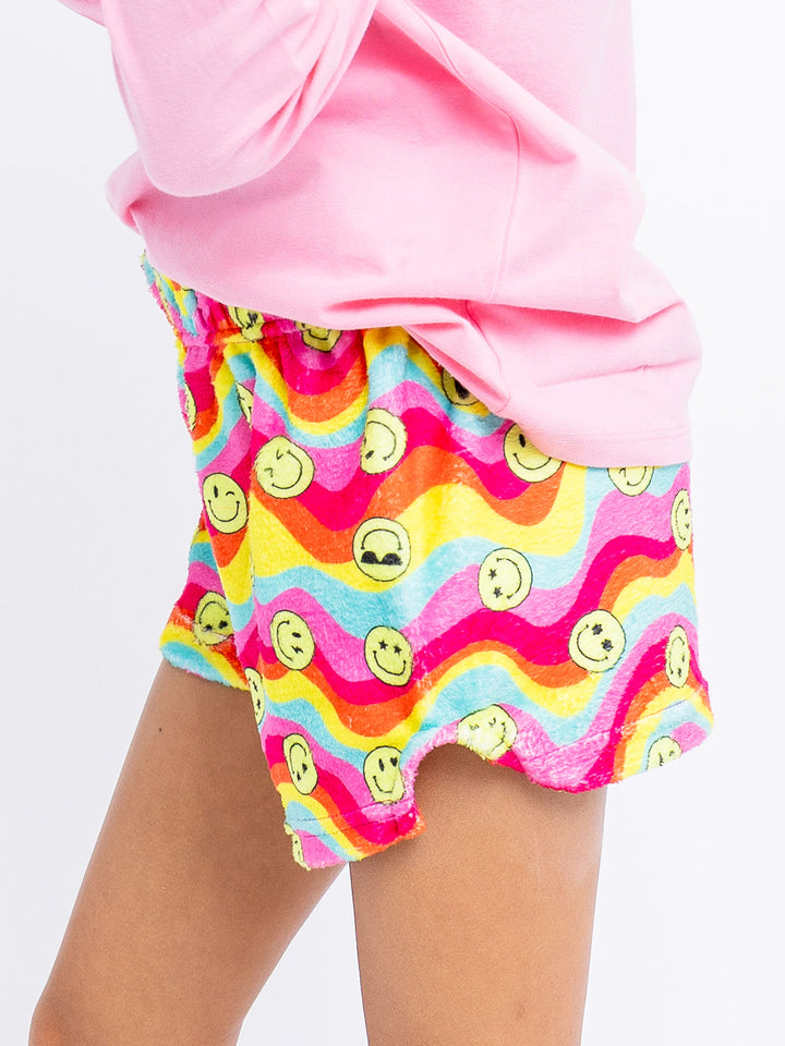 girls plush lounge shorts in multicolor print