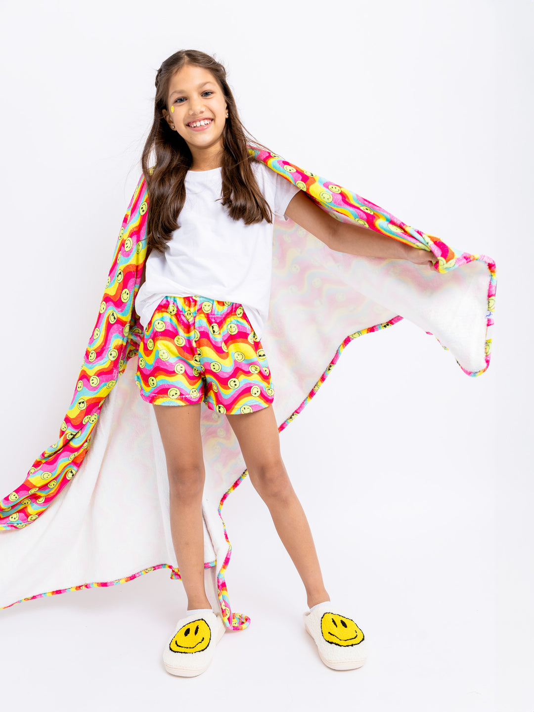 girls plush lounge shorts in multicolor print
