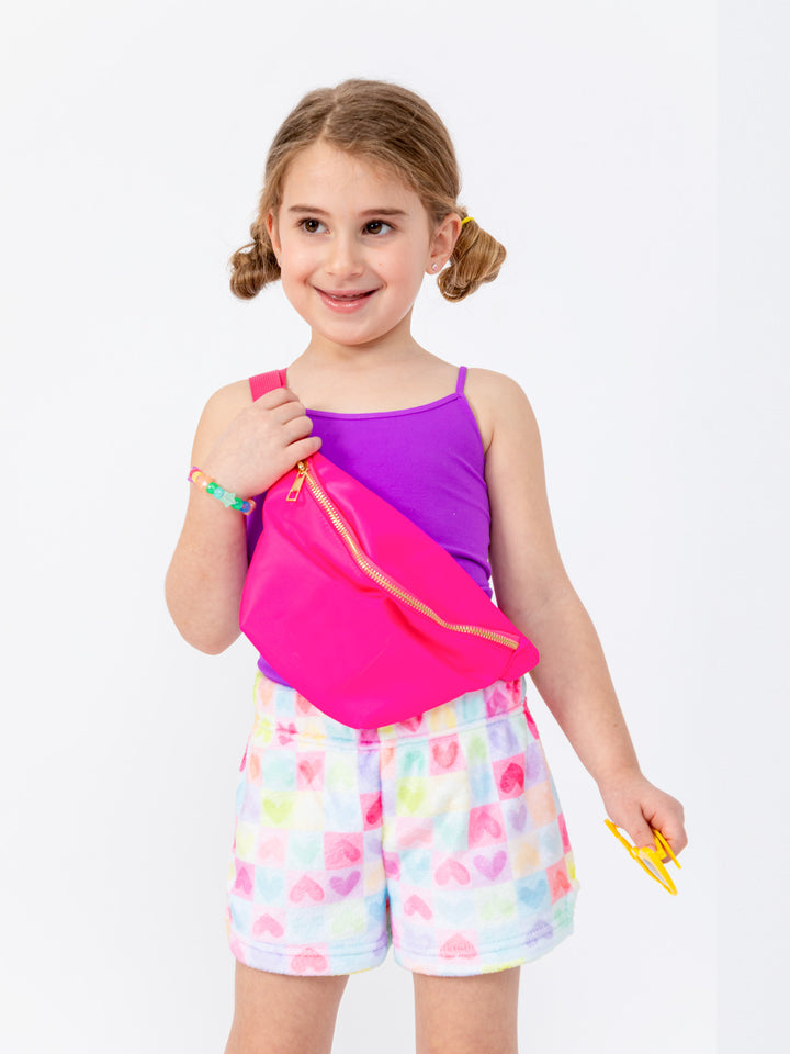 girls plush lounge shorts in heart print