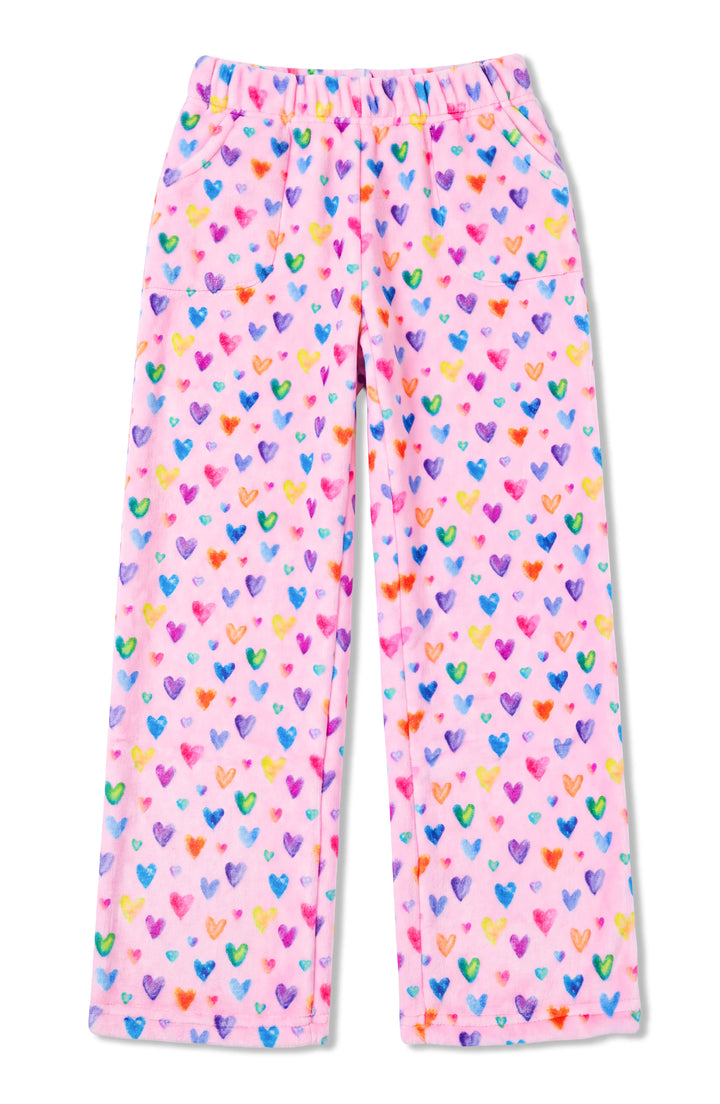 Cheerful Hearts Print Plush Pants