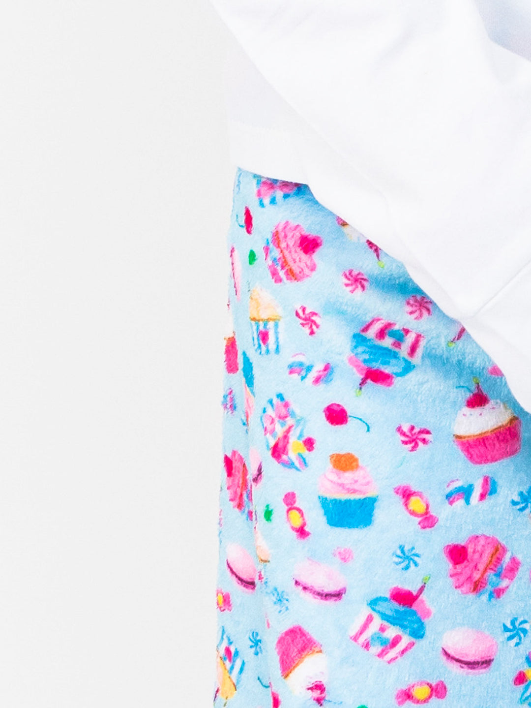 girls light blue plush loungewear pant in cupcake print