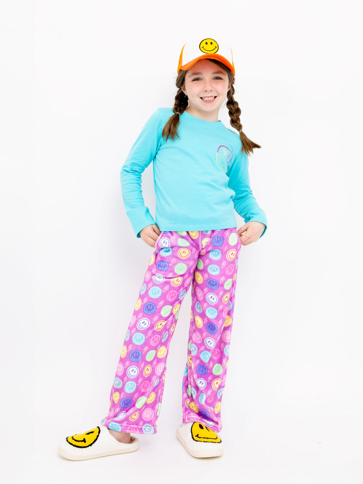 smiley face printed lounge pants