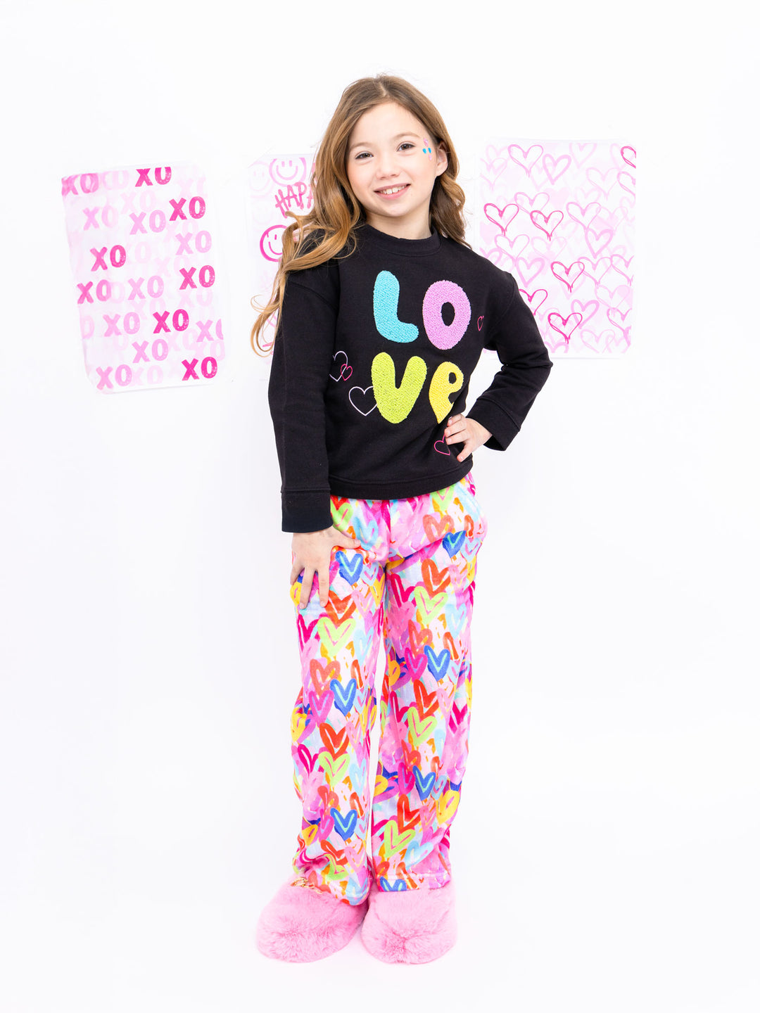 multicolor heart printed plush lounge pants