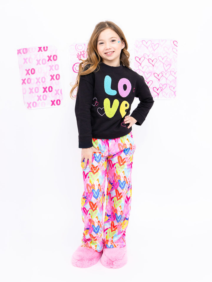 multicolor heart printed plush lounge pants