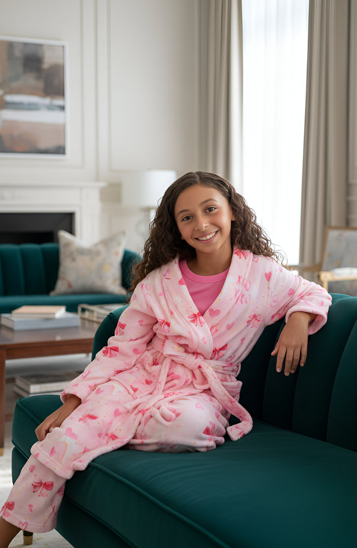 Plush Bow Print Loungewear Robe