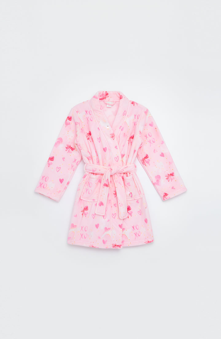 Plush Bow Print Loungewear Robe