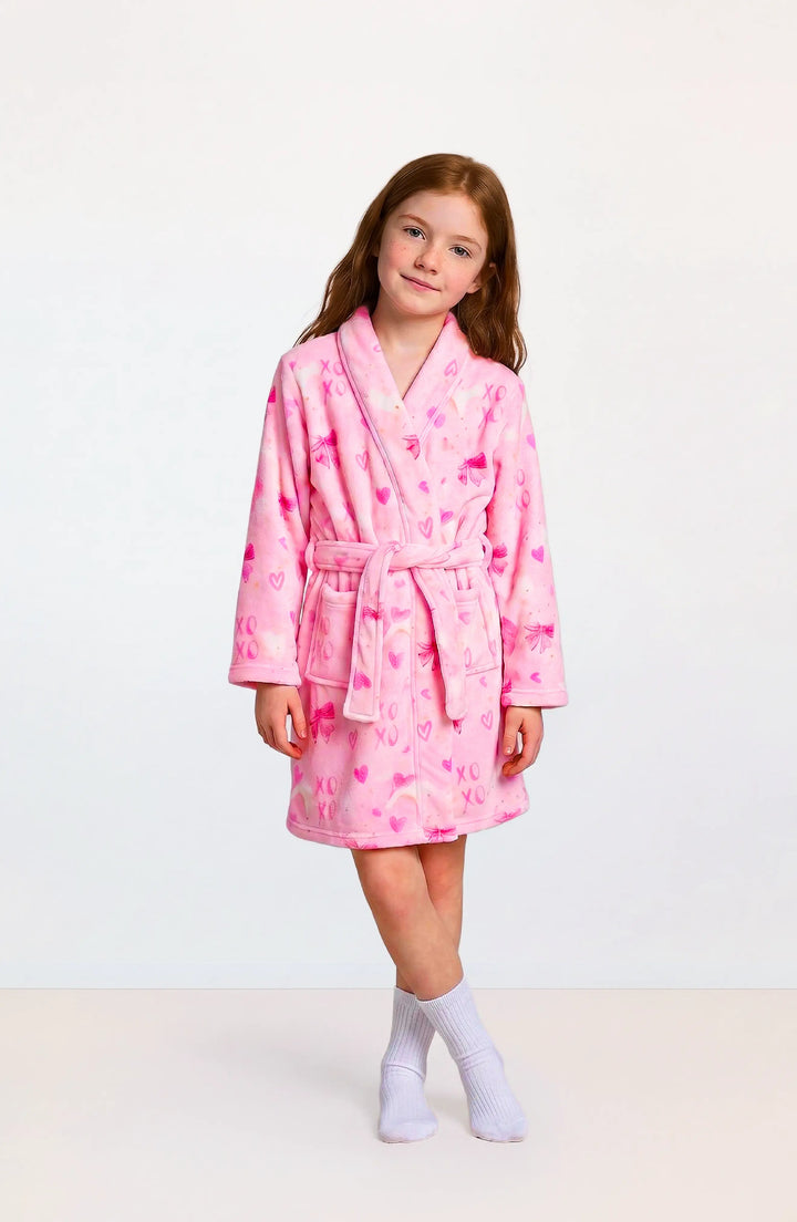 Plush Bow Print Loungewear Robe