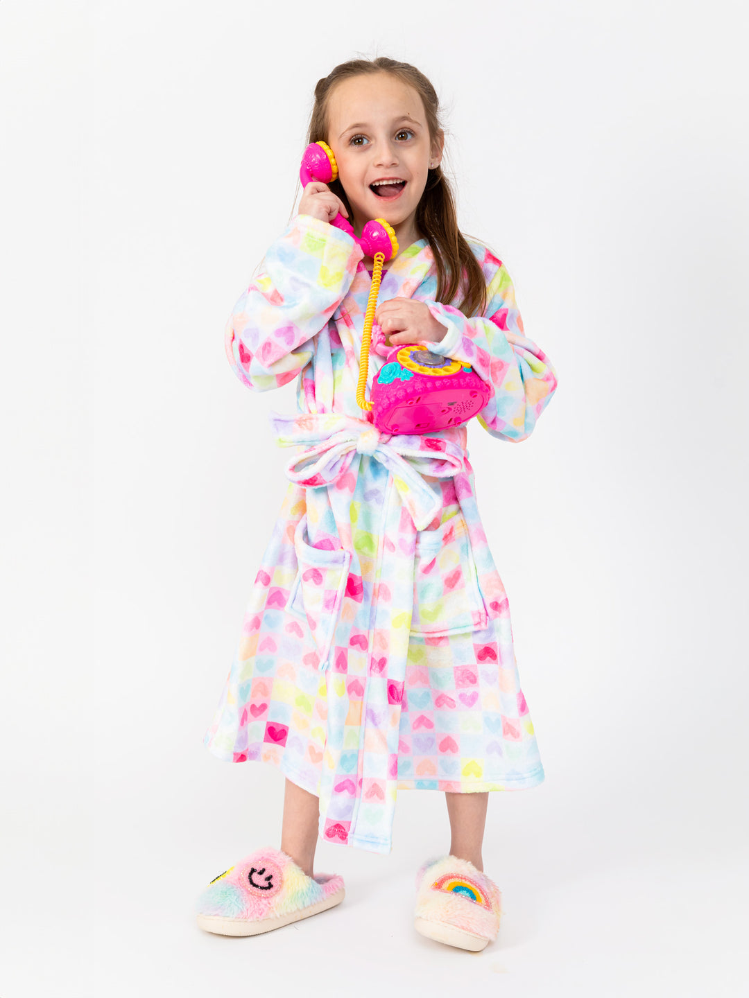girls pastel plush robe in hearts print