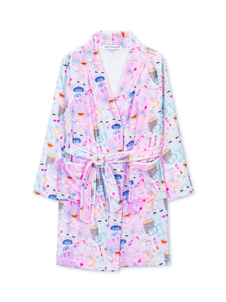 Colorful sleepover printed robe on a white background