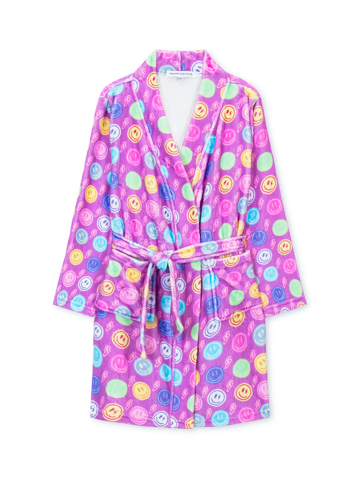 Colorful smiley face printed robe on a white background