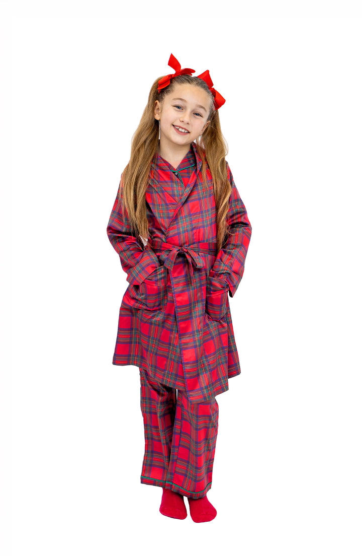 Girls Christmas Plaid Satin Robe