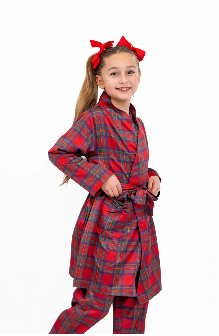 Girls Christmas Plaid Satin Robe