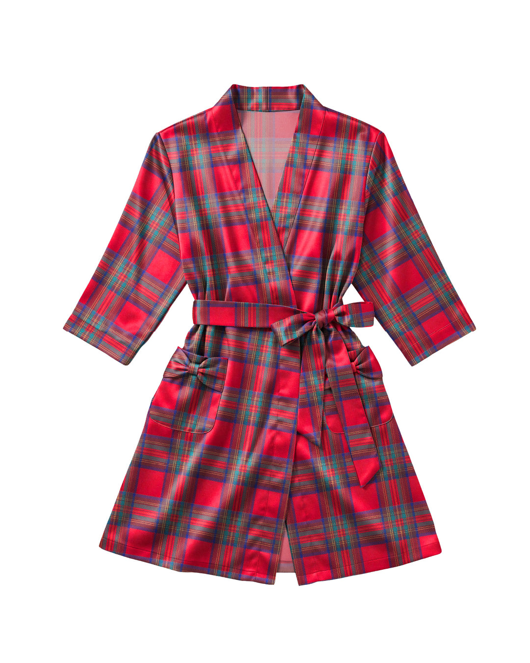 Girls Christmas Plaid Satin Robe