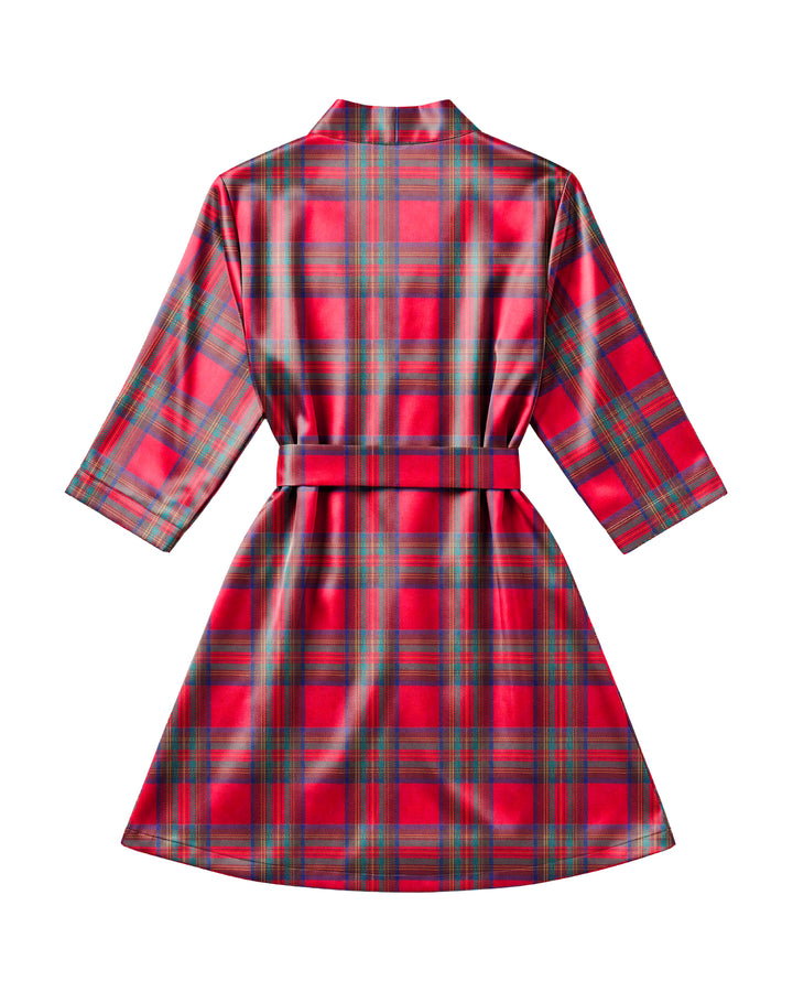 Girls Christmas Plaid Satin Robe