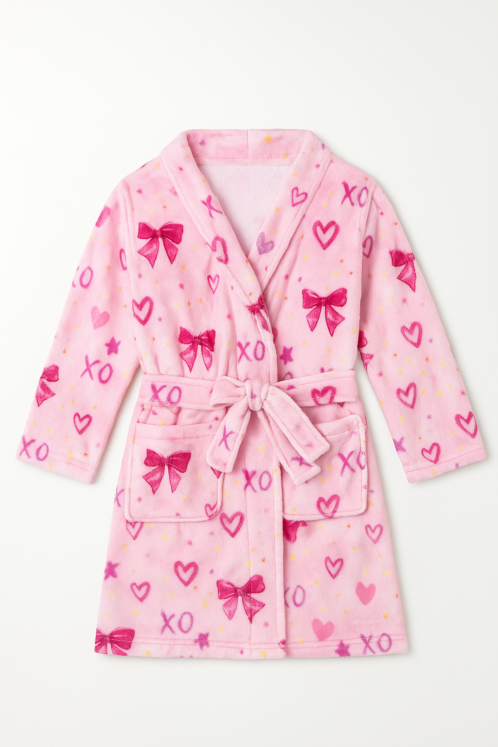 Plush Bow Print Loungewear Robe