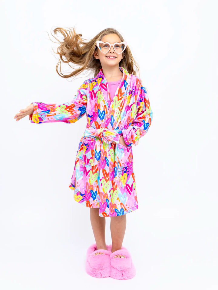 Graffiti Hearts Plush Robe and Lounge Short Gift Set