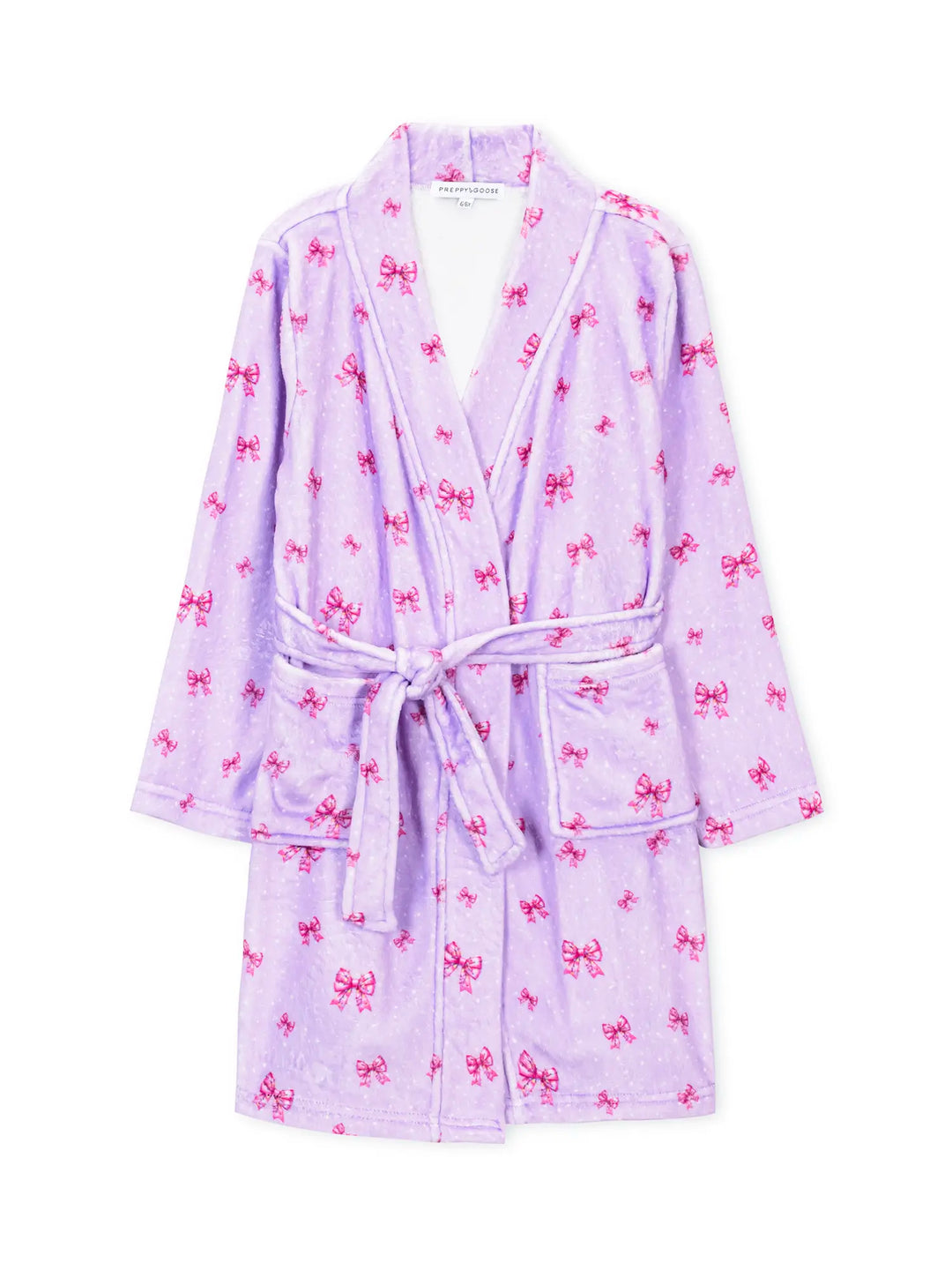 Light purple robe with pink bow patterns on a white background