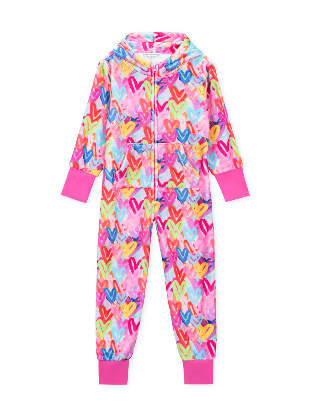 Colorful onesie with heart patterns on a white background