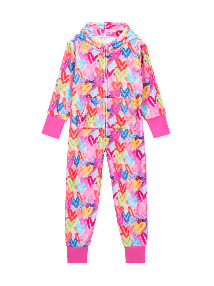 Colorful onesie with heart patterns on a white background