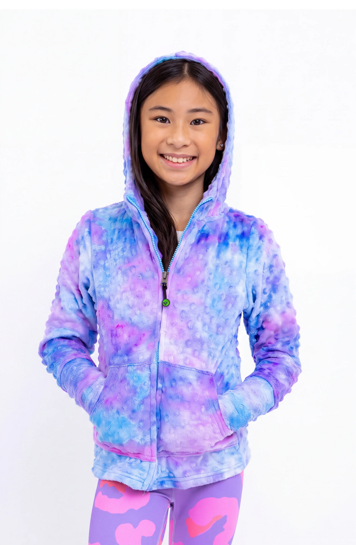 Minky Bubble Zip Hoodie - Turquoise Periwinkle Tie Dye