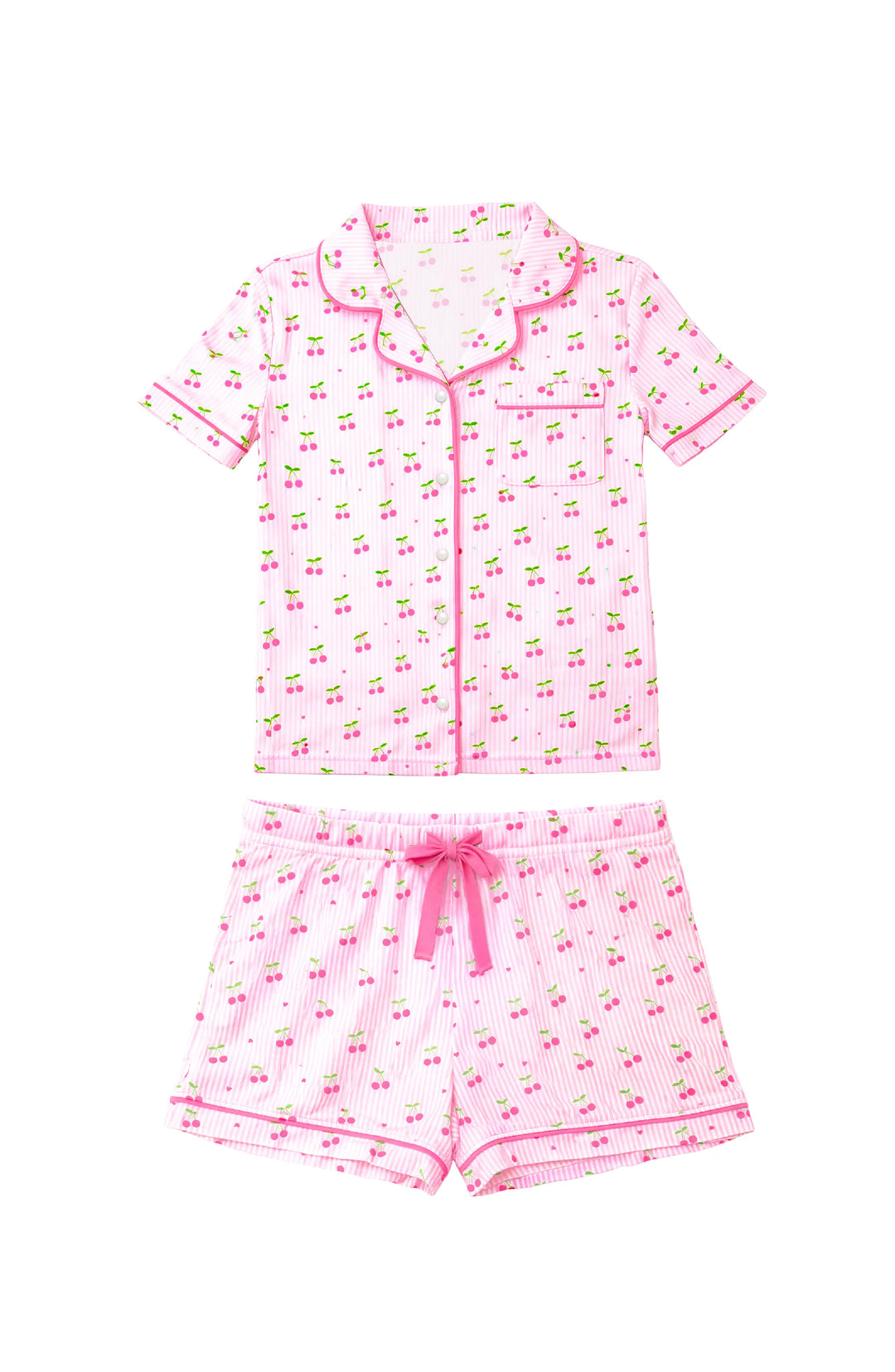 Cherry Stripes Jersey Short Sleeve PJ Set
