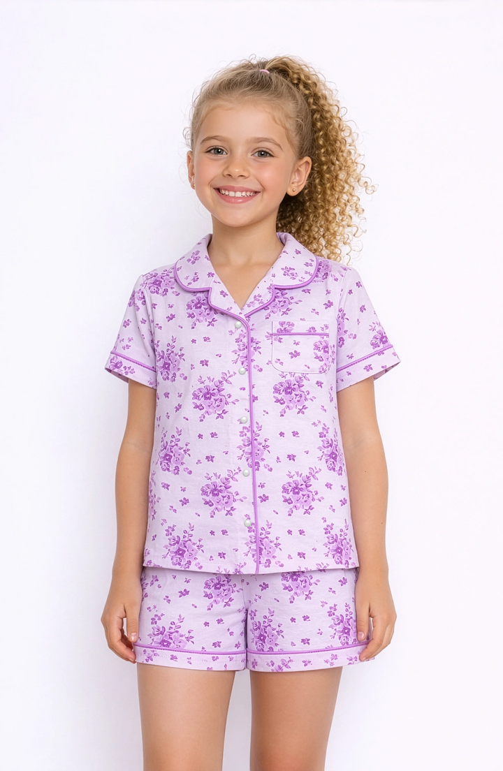 Floral Print Jersey Short Sleeve PJ Set