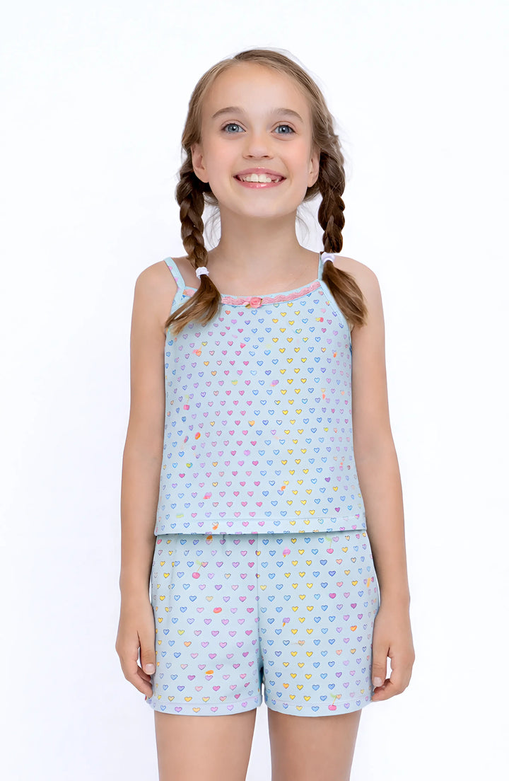 Aqua Heart Print Cami Jersey Set