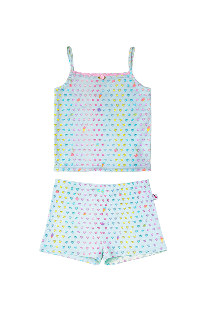 Aqua Heart Print Cami Jersey Set