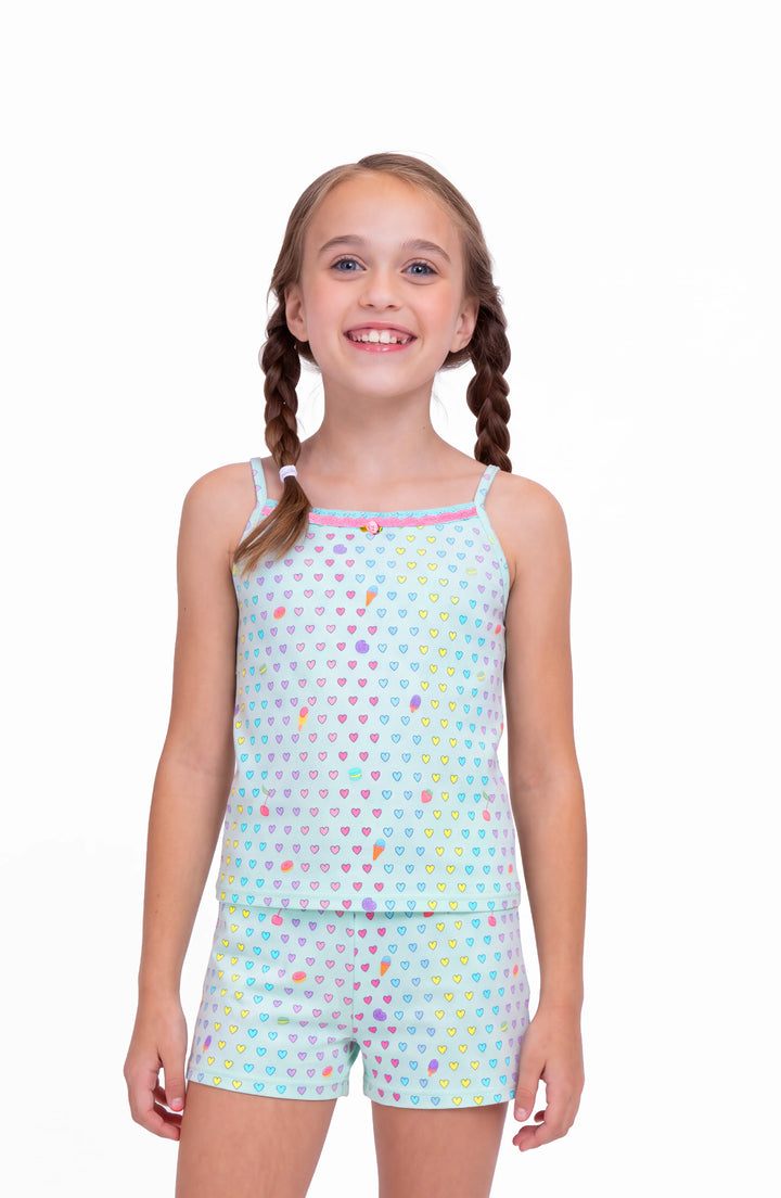Aqua Heart Print Cami Jersey Set