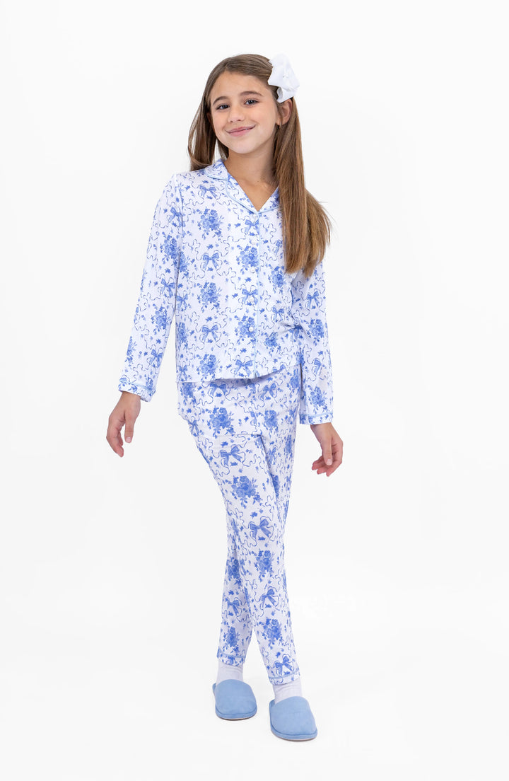 Blue Posies Long Sleeve Jersey Pajama Pant Set