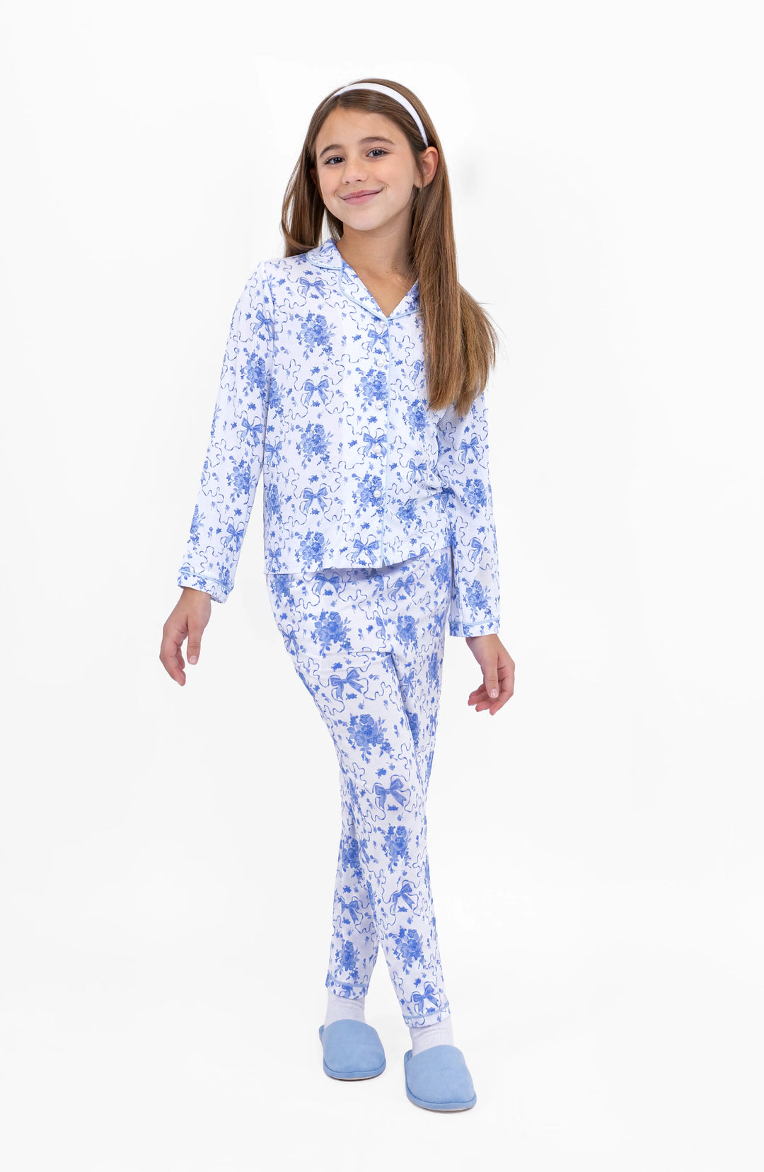 Blue Posies Long Sleeve Jersey Pajama Pant Set