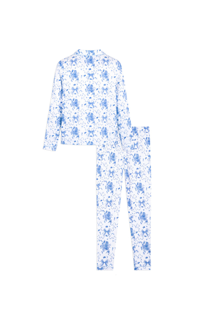 Blue Posies Long Sleeve Jersey Pajama Pant Set