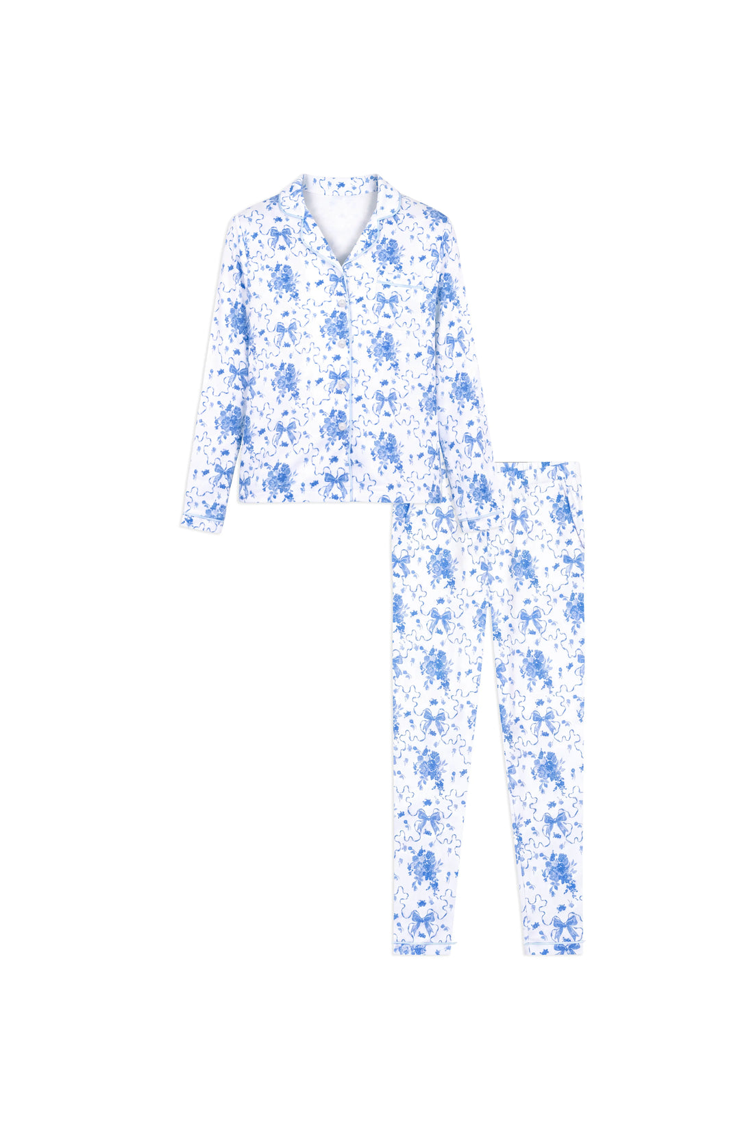 Blue Posies Long Sleeve Jersey Pajama Pant Set