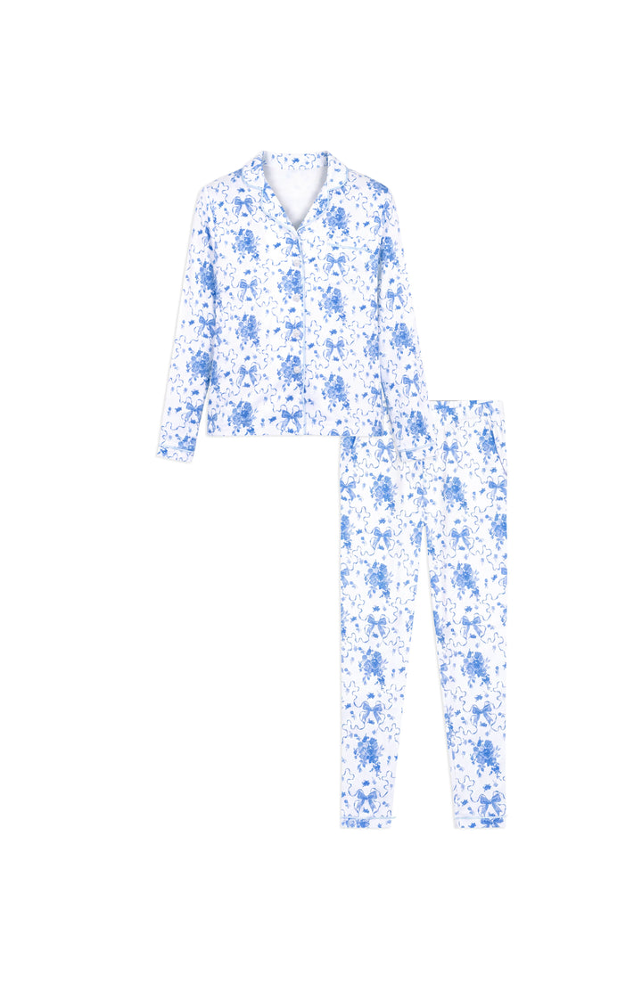 Blue Posies Long Sleeve Jersey Pajama Pant Set