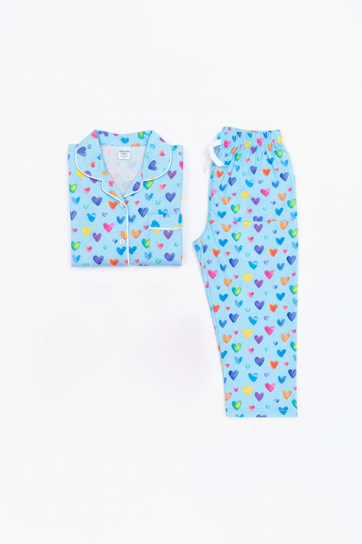 Watercolor Hearts Long Sleeve Jersey Pajama Pant Set