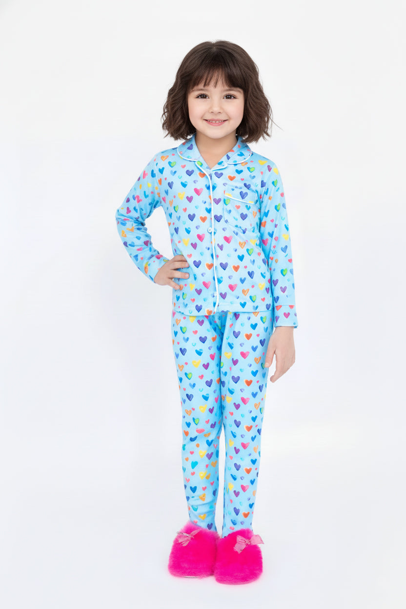 Watercolor Hearts Long Sleeve Jersey Pajama Pant Set