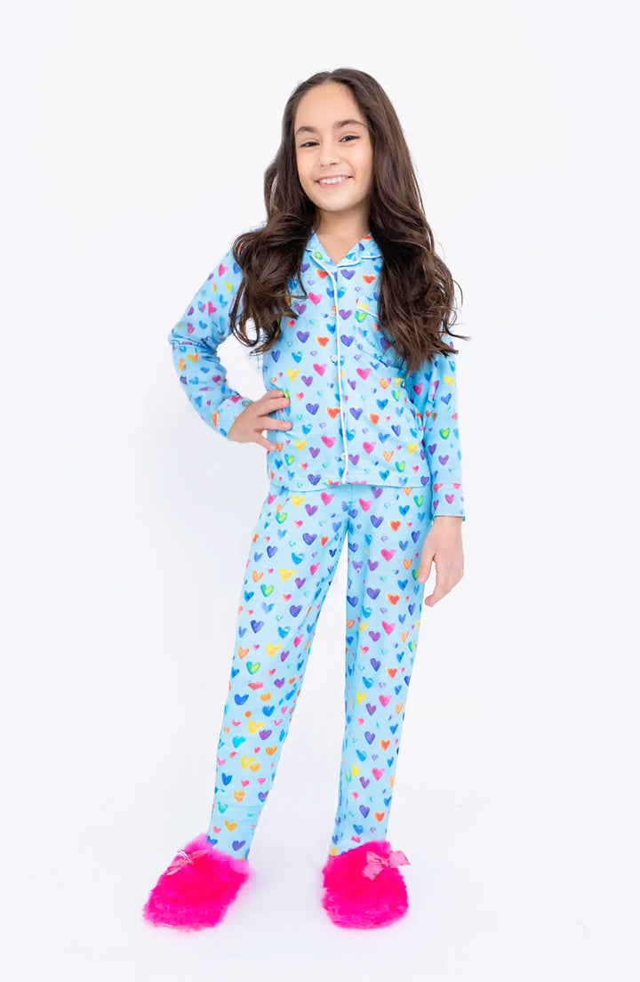Watercolor Hearts Long Sleeve Jersey Pajama Pant Set
