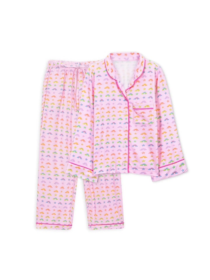 Rainbows and Stars Long Sleeve Jersey Pajama Pant Set