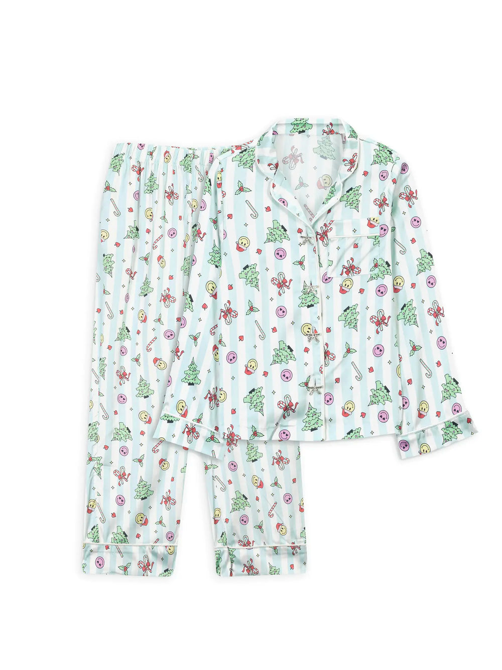 Christmas satin pajama set on a white background