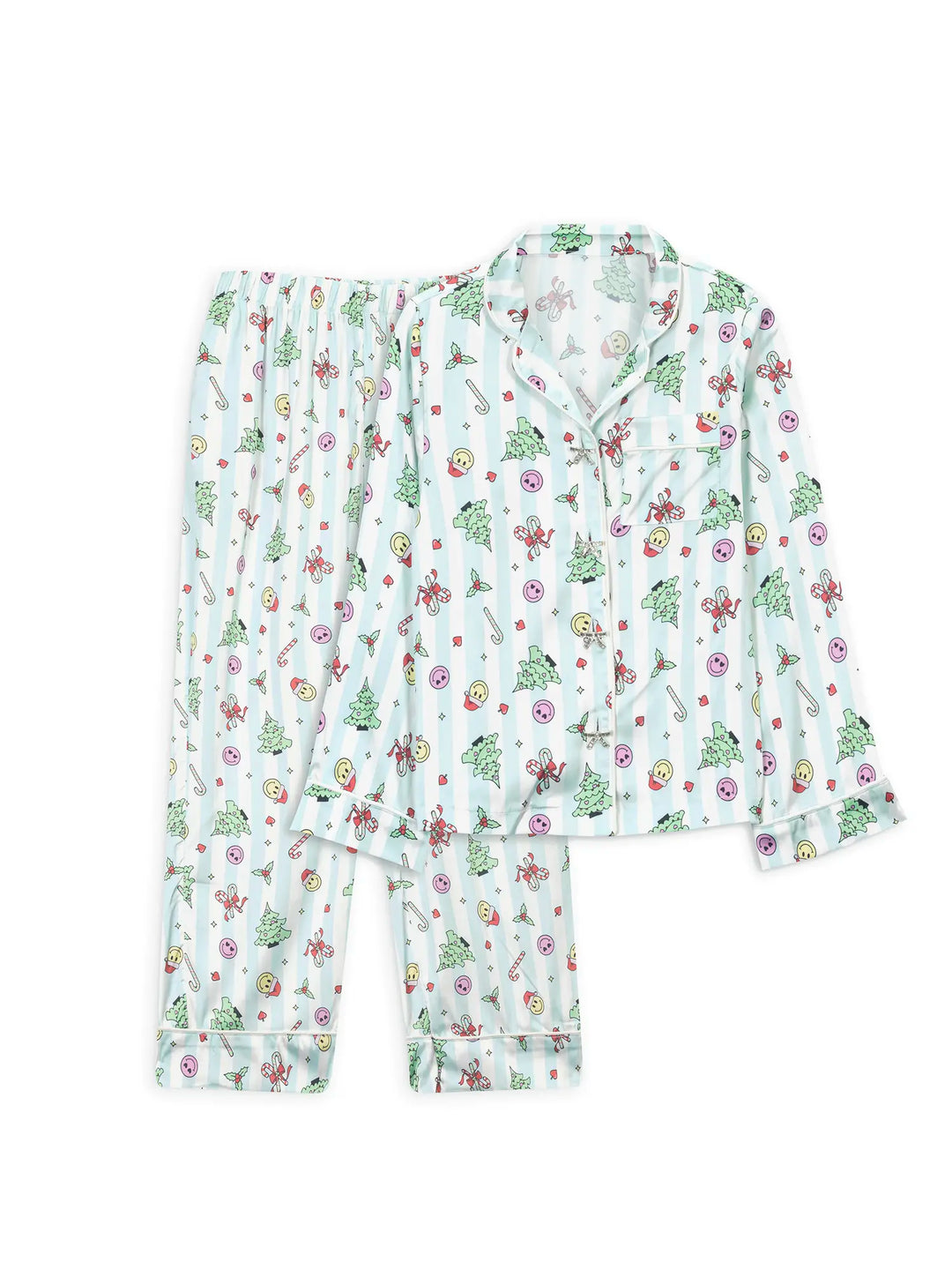 Christmas satin pajama set on a white background